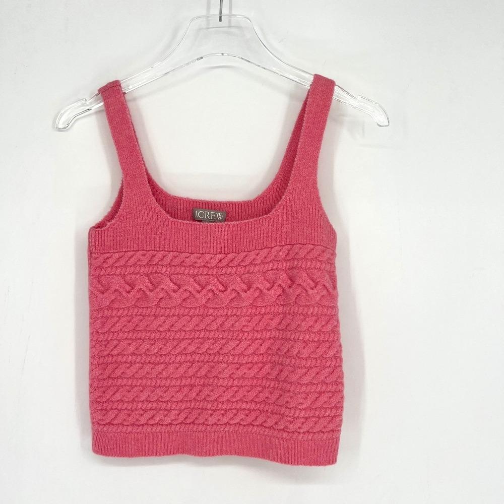 J Crew Cable Knit Tank Top Womens M Pink Knit Preppy Wool Alpaca Soft‎